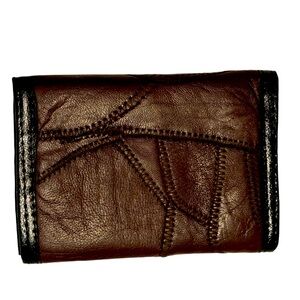 Vintage 80s Leather Handmade Velcro Men’s Wallet Trifold Zipper Pocket MINTY